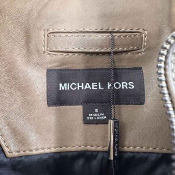 NWT Michael Kors Lamb Leather Bomber Quilted Burnished Jacket Brown Small $998 - Picture 3 of 16
